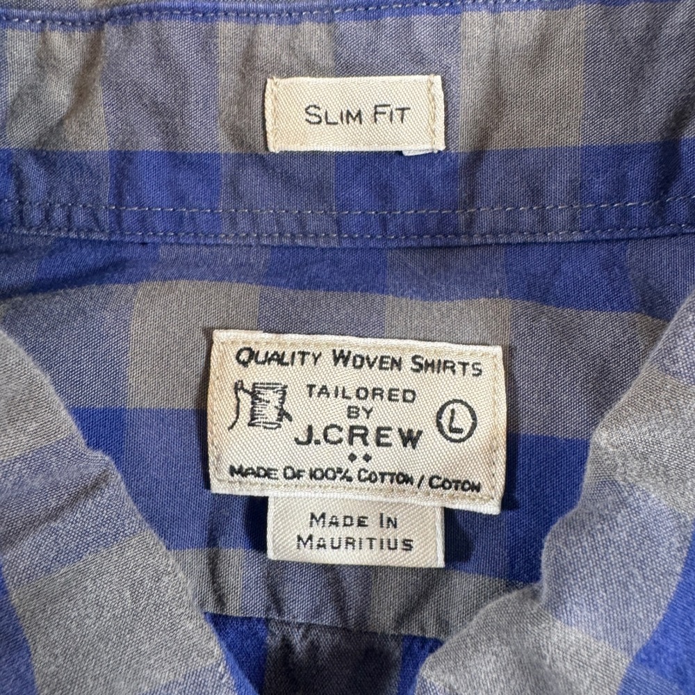 J.Crew Mens Shirt Large Button Up Slim Fit Blue Grey Buffalo Check Plaid Cotton - Picture 3 of 7